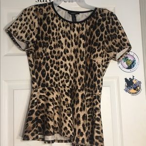 (2) leopard print peplum shirts